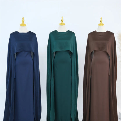 Ramadan Satin 2 Piece Abaya Modest Muslim Sets Kebaya African Dresses For Women Robe Femme Musulmane Caftan Marocain Vestidos.