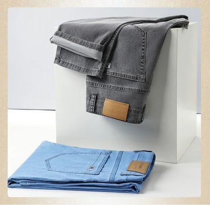 Business Lyocell Jeans Men Summer New Thin Fashion Straight Breathable Brand Pants Male Slim Comfortable  Denim Trousers.