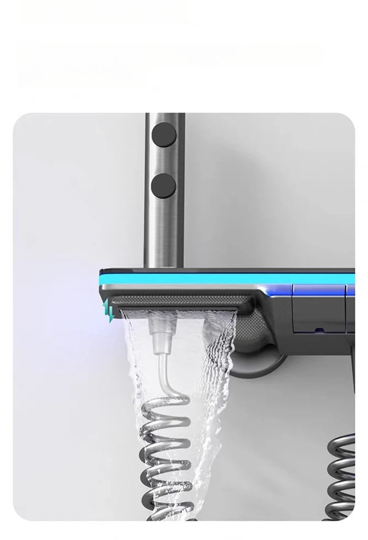 Bathroom Luxury Shower Faucet System with Lights Tempered Glass Shower Set Digital Display Copper Mixer Shower Faucet Set