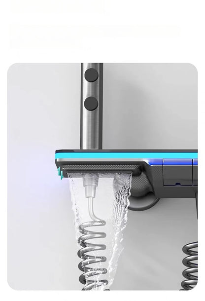 Bathroom Luxury Shower Faucet System with Lights Tempered Glass Shower Set Digital Display Copper Mixer Shower Faucet Set