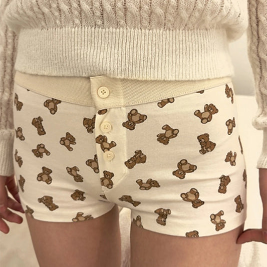 Combhasaki Womens Loungewear Shorts Y2K Vintage Elastic Low Waist Button Closure Graphic Printed Aesthetic Slim Fit Bottoms.