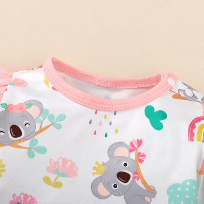 Neugeborenes Baby-Body für Mädchen, süßer kleiner Koala-Body + Stirnband, 2 Stück, passend für 1–12 Monate, Baby-Frühlings- und Herbst-Crawler-Anzug
