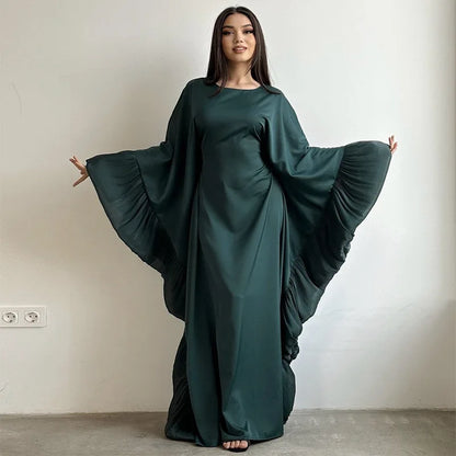 2025 Eid Arabic Muslim Women Modest Dress Luxury Dubai Abaya Islamic Party Lace-detailed Sleeves Robe Festival Turkey Outfit.