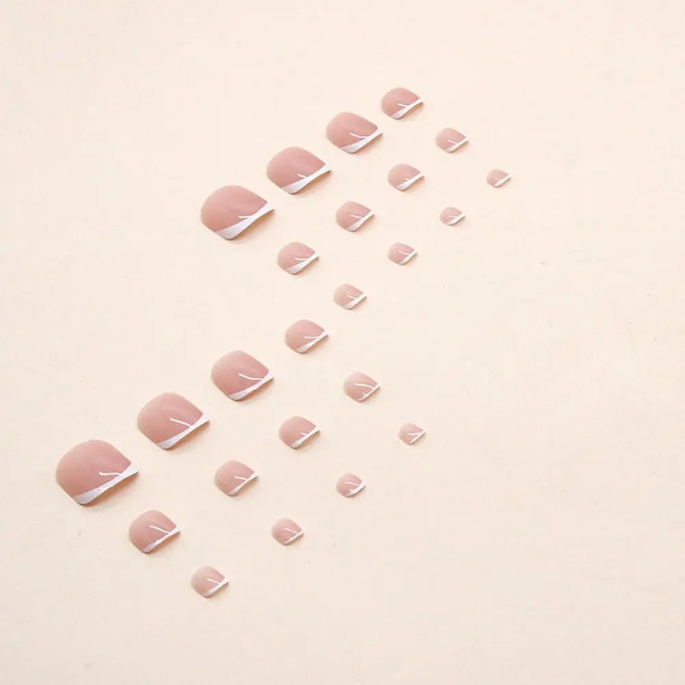 24pcs/set short square fake nails for women cute bride heart white french tips faux ongles y2k press on false nail supplies.
