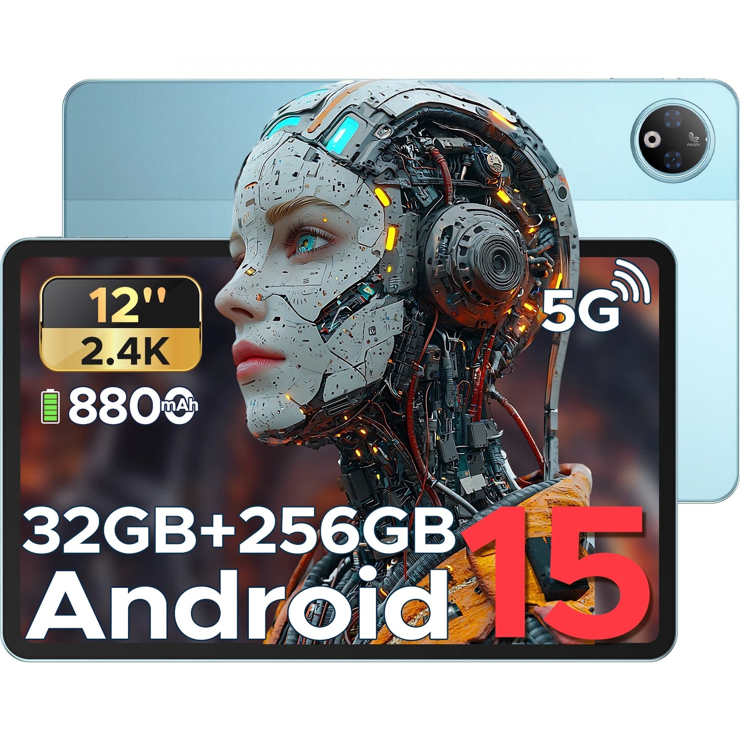 Doogee V Pad 5g 2 in 1 Tablet Pc 12" Dimensity 7050 Android 15 32Gb Ram (8+24) 256Gb Rom 8800Mah Battery Wifi 6 Ultra-Thin 5g Pc