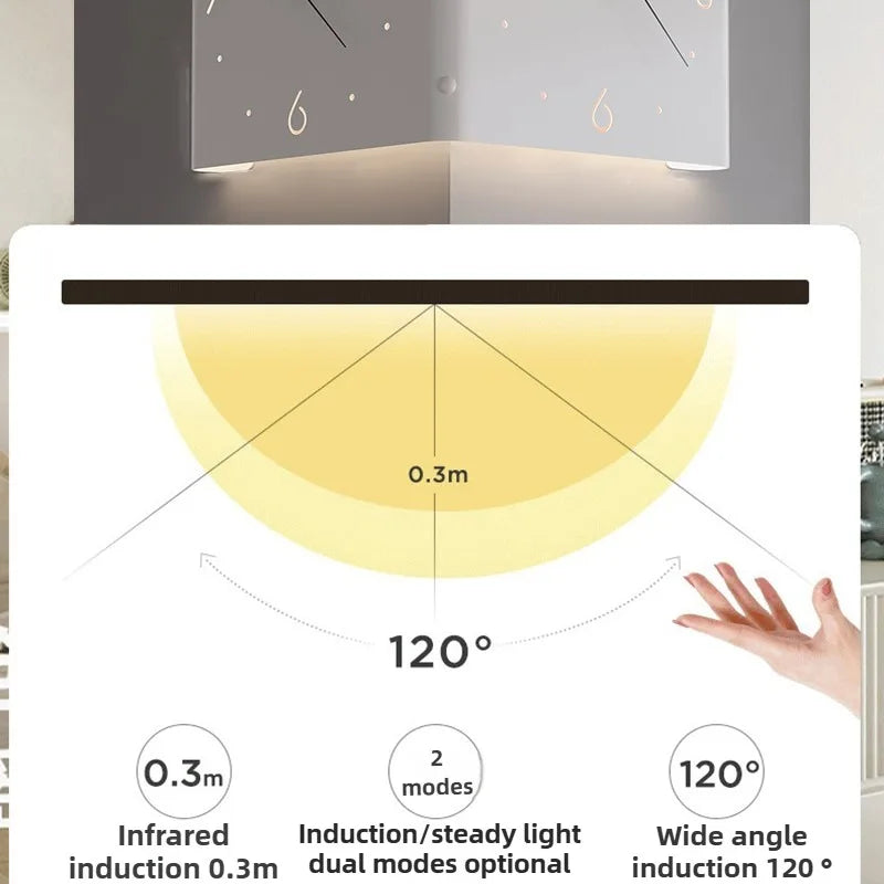 Wohnzimmer Wanduhren Gebogene Ecke Doppelseitige Stille Wanduhren LED Induktion Beleuchtung Uhr Luxus Design Dekor