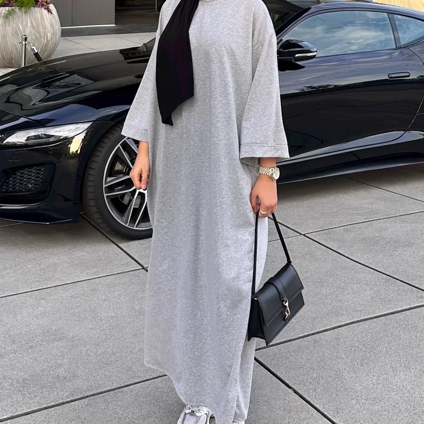 Casual Muslim Abaya Sweatshirt Long Dress for Women Daily Wear Plain Loose Abayas Islam Clothing Ramadan Eid Dubai Turkey Arabic.