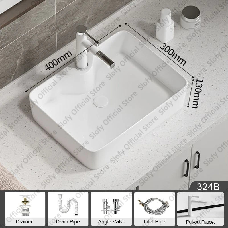 Large Square Ceramic Washbasin For Bathroom Countertop Basin White Sink Above Counter Pedestal Hotel Home Balcony Bathroom Sinks