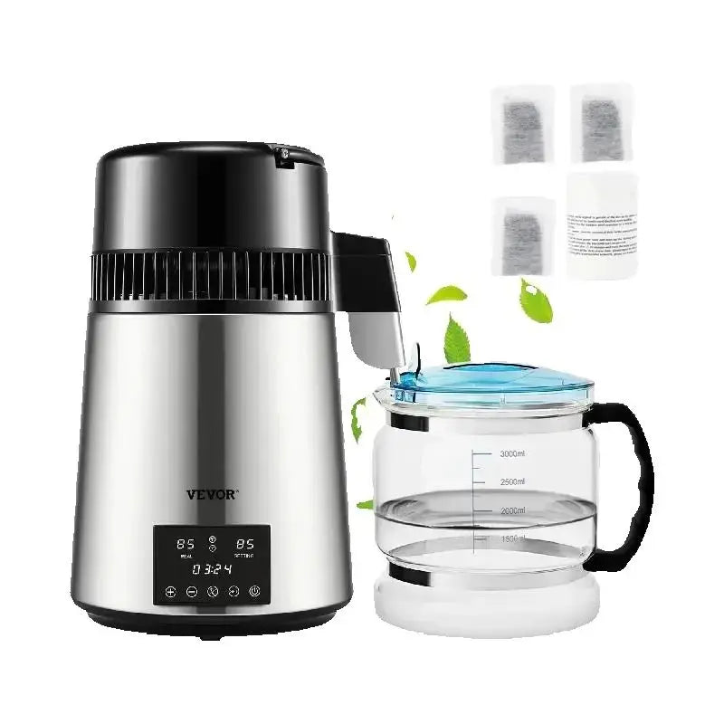 SucceBuy 4L Water Distiller Purifier Filter Dispenser Drinking Bottle Softener Dual Temp Display Overheat Protection Home Use.