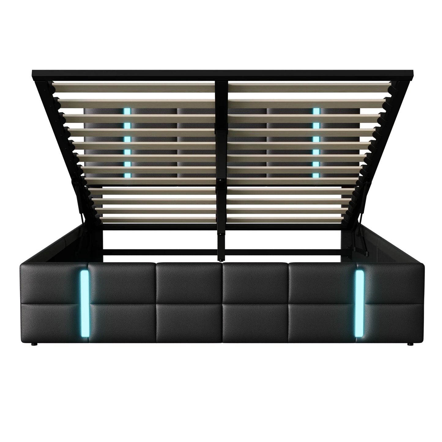 Comanlai 140 x 200 cm gepolstertes Bett, Doppelbett mit USB-Ladeanschluss und LED-Licht, hydraulisches Bett mit Stauraum und Lattenrost, PU