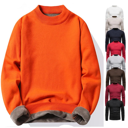 Men's Pullover Soft Sweater Winter Velvet Shirts Brand Clothing Knitted Fleece Warm Cold Blouse Slim Fit Bottom Shirts.