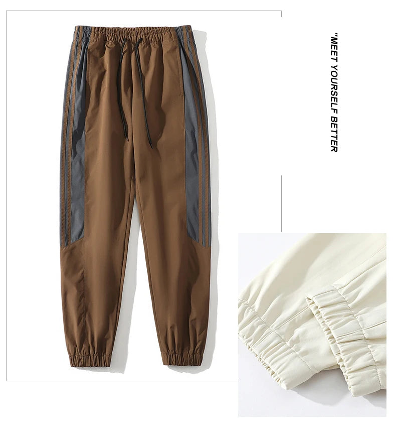 Sports suit men's  spring and autumn striped stand up collar jacket and pants paired with running and fitness two-piece set.