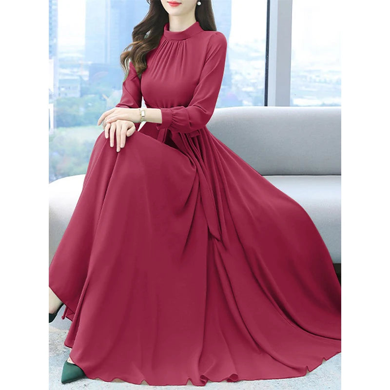 ZANZEA Women Long Sleeve A-line Sundress Spring Long Dress Autumn Solid Party Holiday Maxi Dresses Vestidos Femme Vintage Robe.