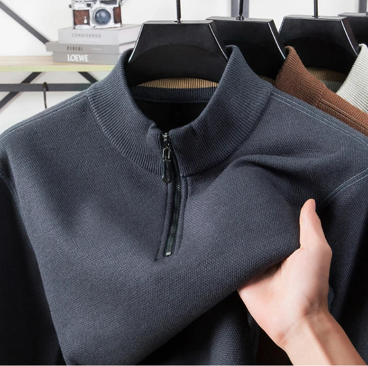 High Quality Velvet Thickening Sweater Bottoming Shirt, Men's Half Zip Pullover, Casual Loose New Warm T-shirt, Knitwear.