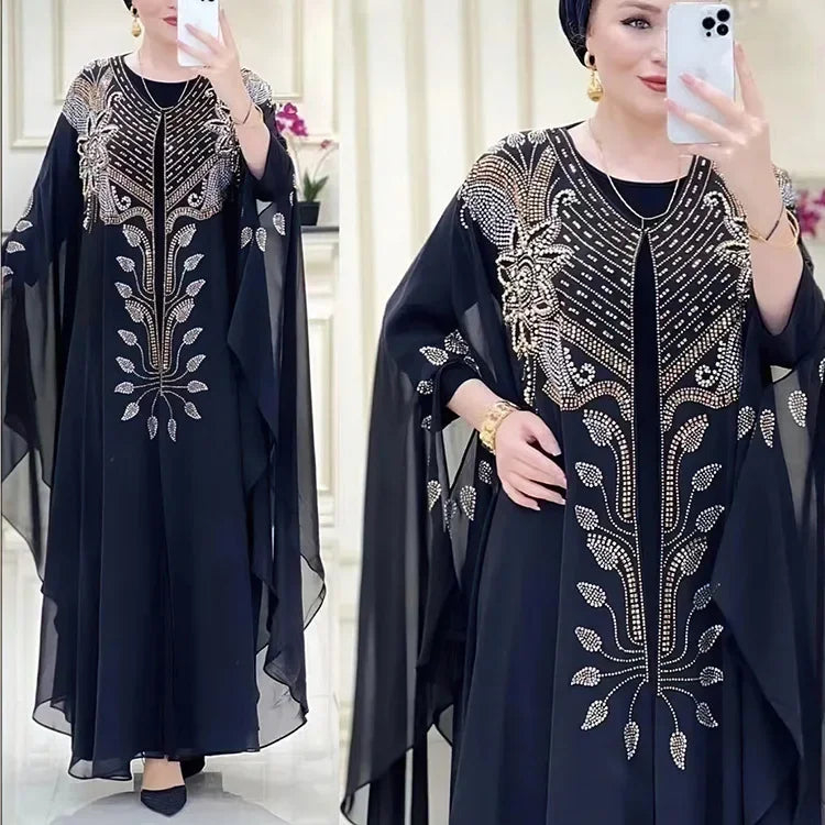 Abayas Für Frauen Dubai Luxus 2024 Chiffon Boubou Muslimischen Mode Kleid Kaftan Marocain Hochzeit Party Anlässe Djellaba Frauen