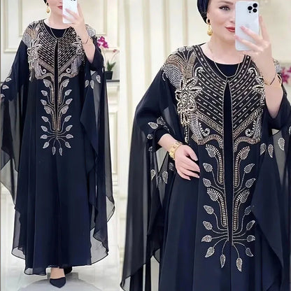 Abayas Für Frauen Dubai Luxus 2024 Chiffon Boubou Muslimischen Mode Kleid Kaftan Marocain Hochzeit Party Anlässe Djellaba Frauen