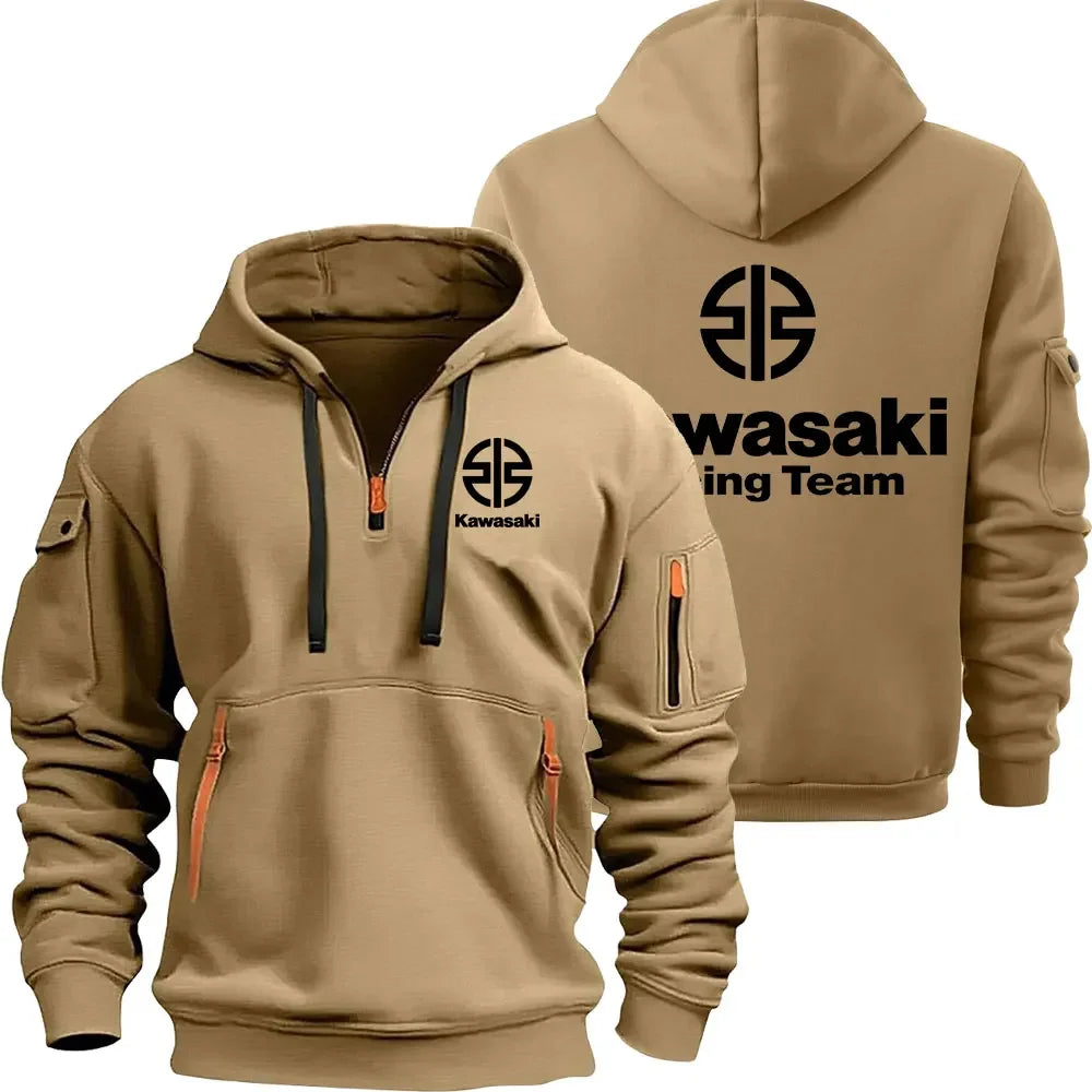 Kawasaki Logo Motorcycle Racing Team Men Half Zipper Hoodie Spring Autumn Male Sweatshirt 2025 New Sport Pullover Clothes.