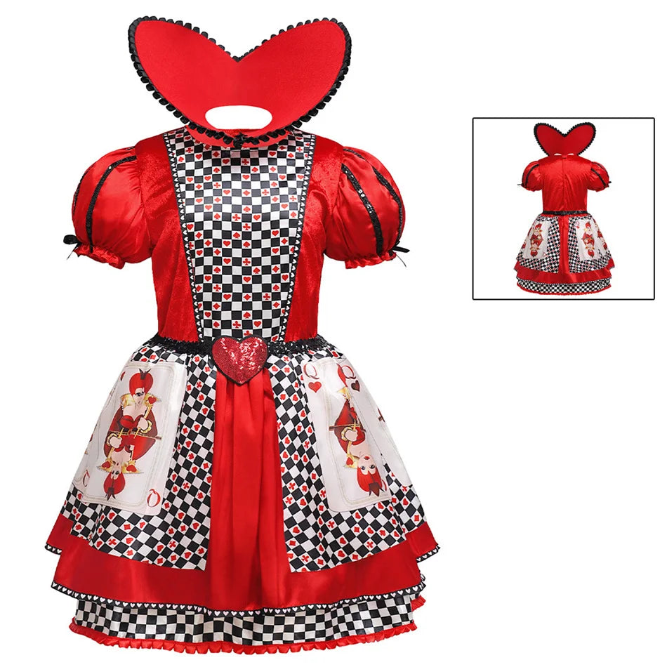 Kind Königin Der Herzen Rolle Spielen Prinzessin Kleid Alice Poker Cosplay Kostüm Mädchen Halloween Bühne Leistung Geburtstag Party Kleidung.