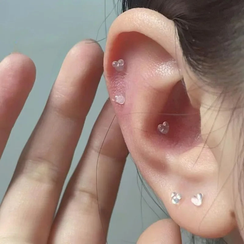 2/100Pcs Mini Resin Ear Studs for Women Anti-allergy Prevent Allergy Transparent Girls Invisible Cute Earring Piercing Jewelry.