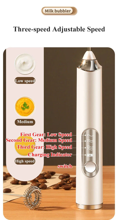 High Quality Electric Milk Frother Foam Maker Handheld USB Rechargeable Foamer High Speeds Drink Mixer Coffee Frothing Wand.