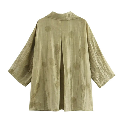 Women Print Long Pants Sets For Women Lapel Half Sleeve Single Breasted Shirts + High Waist Lace-Up Wide Leg Pants.