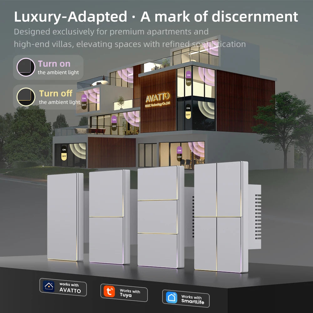 AVATTO Tuya WiFi Smart Lichtschalter US-Standard 1/2/3/4 Gang Druckschalter mit Umgebungslicht Arbeit für Alexa Google Home.