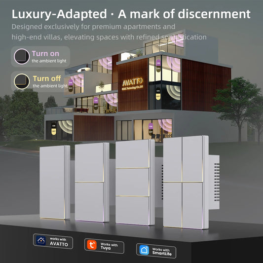 AVATTO Tuya WiFi Smart Lichtschalter US-Standard 1/2/3/4 Gang Druckschalter mit Umgebungslicht Arbeit für Alexa Google Home.