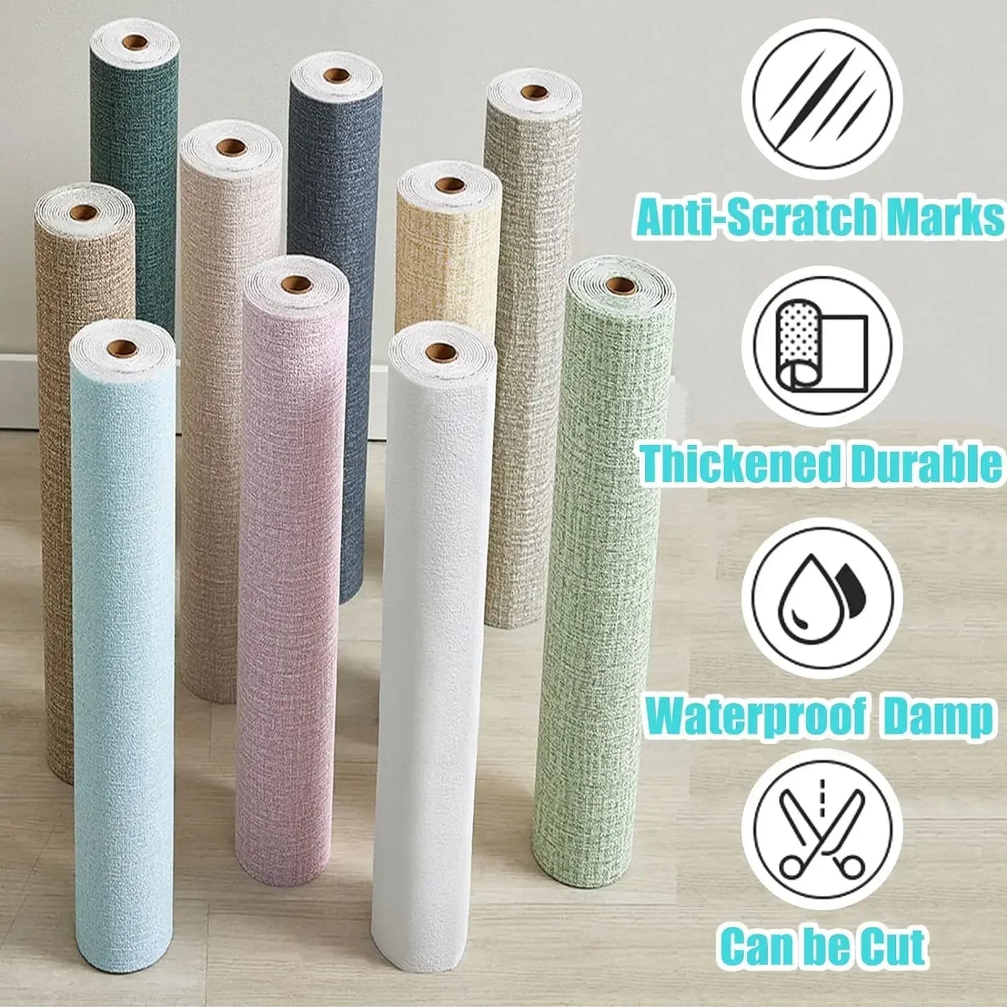 3D Linen Texture Thickened Wallpaper Self-adhesive Waterproof Wall Sticker for Living Room Dormitory Bedroom Wall Decoration