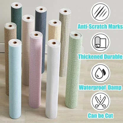 3D Linen Texture Thickened Wallpaper Self-adhesive Waterproof Wall Sticker for Living Room Dormitory Bedroom Wall Decoration