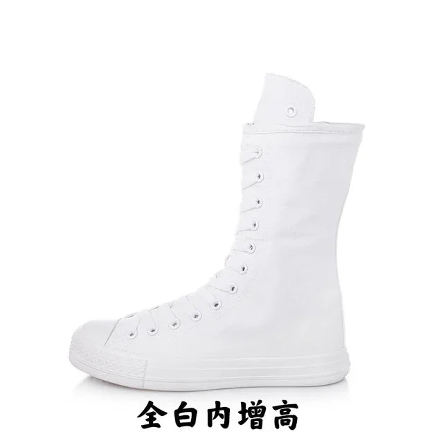 Women Shoe Canvas Casual High Top Shoes Long Boot Lace-Up Zipper Comfortable Flat Boot Sneakers Tenis Feminino Spring Autumn