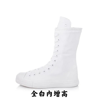 Women Shoe Canvas Casual High Top Shoes Long Boot Lace-Up Zipper Comfortable Flat Boot Sneakers Tenis Feminino Spring Autumn