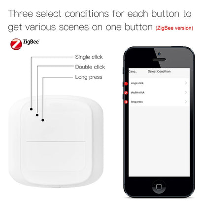 Tuya Smart WiFi/Zigbee Schalter Push Button Schalter 2 Gang 6 Szene Wireless Smart Home Fernbedienung Automatisierung Szenario schalter.