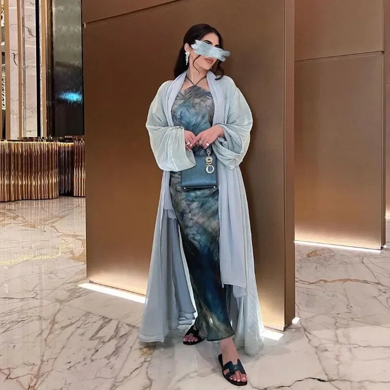 2025 Ramadan Satin muslimischen bescheidenen Kleid arabische Frauen öffnen Abaya Dubai islamische Langarm Cardigan Kleidung Truthahn schlichte Robe.
