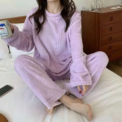 New Autumn/Winter Coral Fleece Pyjamas for Women Thickened Homewear Student Comfort Cotton Fleece Plus Size Fashion Pyjama Set