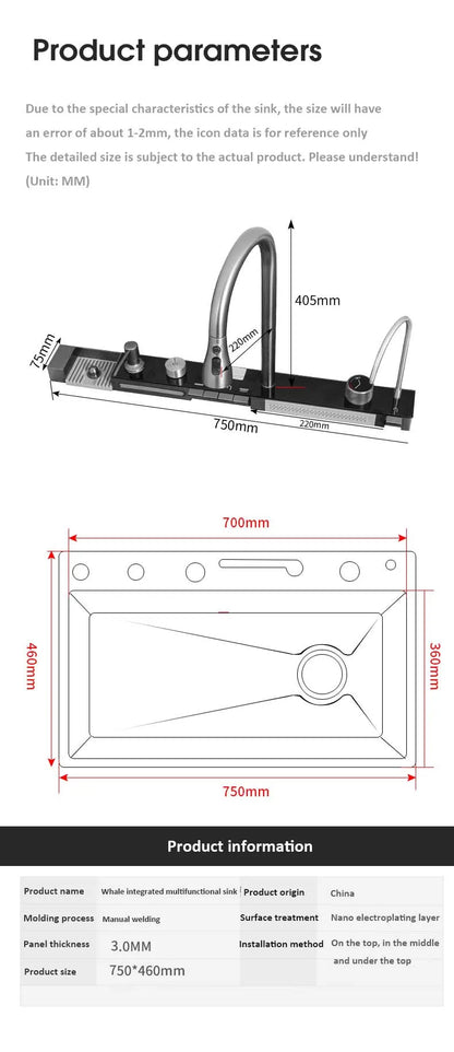 Wvier multifonction Whale Shaped Large Sink rubinetto cucina lavello cosas para casa waterfall kitchen-sink