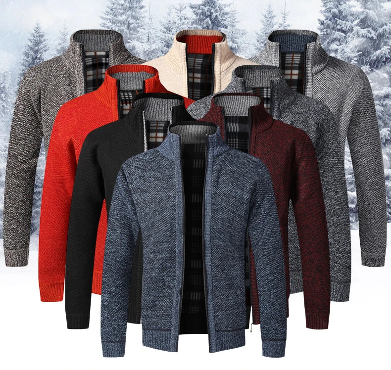 Autumn Winter Warm Cardigan Men Fleece Sweaters Full Zip Jackets Slim Fit Luxury Brand Knitted Sweater Coat American Jersey.