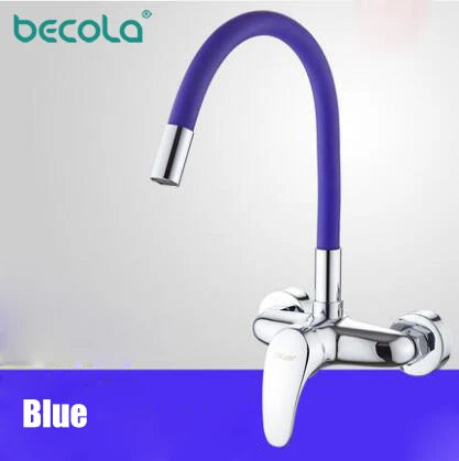 LANGYO Hot and cold wall faucet Kitchen sink mixer Double hole faucet Universal rotation Copper faucet Basin Wash hand basin tap