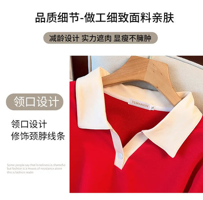 170kg plus size Damen büste Herbst lose Revers Langarm Sweatshirt schwarz rot 6xl 7xl 8xl 9xl 10xl 11xl
