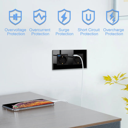 Bingoelec Wandsteckdose, Touch-Lichtschalter mit USB, 20 W, Typ C, Schnellladesteckdose, Glasscheibe, EU-Standard-Steckdosen.