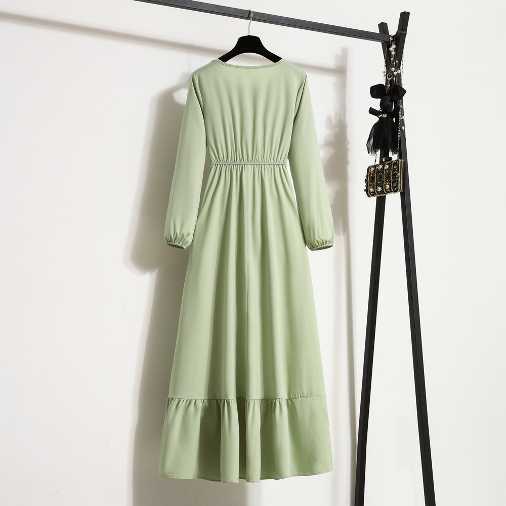 Frühling Herbst Mode weibliche Vestidos solide volle Ärmel O-Ausschnitt lässig Chiffon Kleid Frauen muslimischen langen Kleid Maxi kleider.