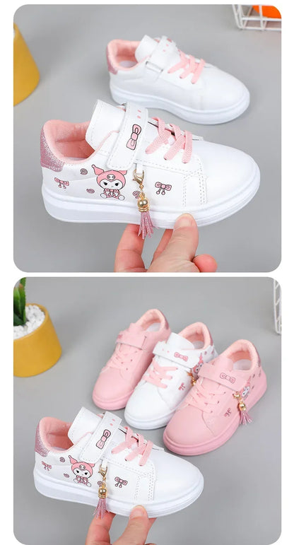 2025 Children's Little White Shoes Girls' Student Flat Bottom Casual Sports Shoes Low Top Spring Korean Plate Shoes