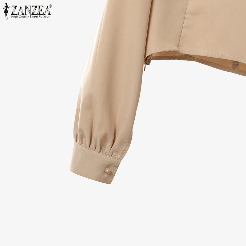 2025 ZANZEA Autumn Pant Sets 2PCS Women Outfits Long Sleeve Cropped Tops Wide Leg Trousers Solid Tracksuits Suit Matching Sets