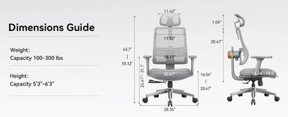 NEWTRAL MAGICH003 Ergonomischer Bürostuhl, automatisch ausgestellte Rückenlehne, verstellbare Sitztiefe der Kopfstütze, 3D-Armlehnenliege