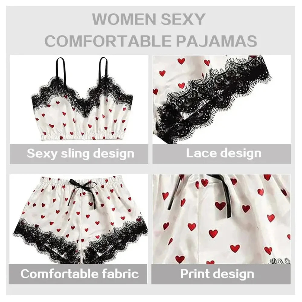 2PCS Pyjama Anzug Frauen Mode V-ausschnitt Stretch Satin Spitze Sexy Dessous Bowknot Pyjamas Schlaf Shorts Set Nachtwäsche Sling Set neue.