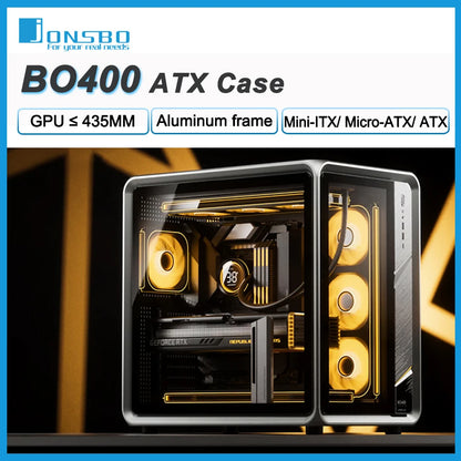 JONSBO BO400 ATX Desktop Case Aluminum Side View Sea View Room Chassis Supports 360 Water-cooled 10 Fan Positions.