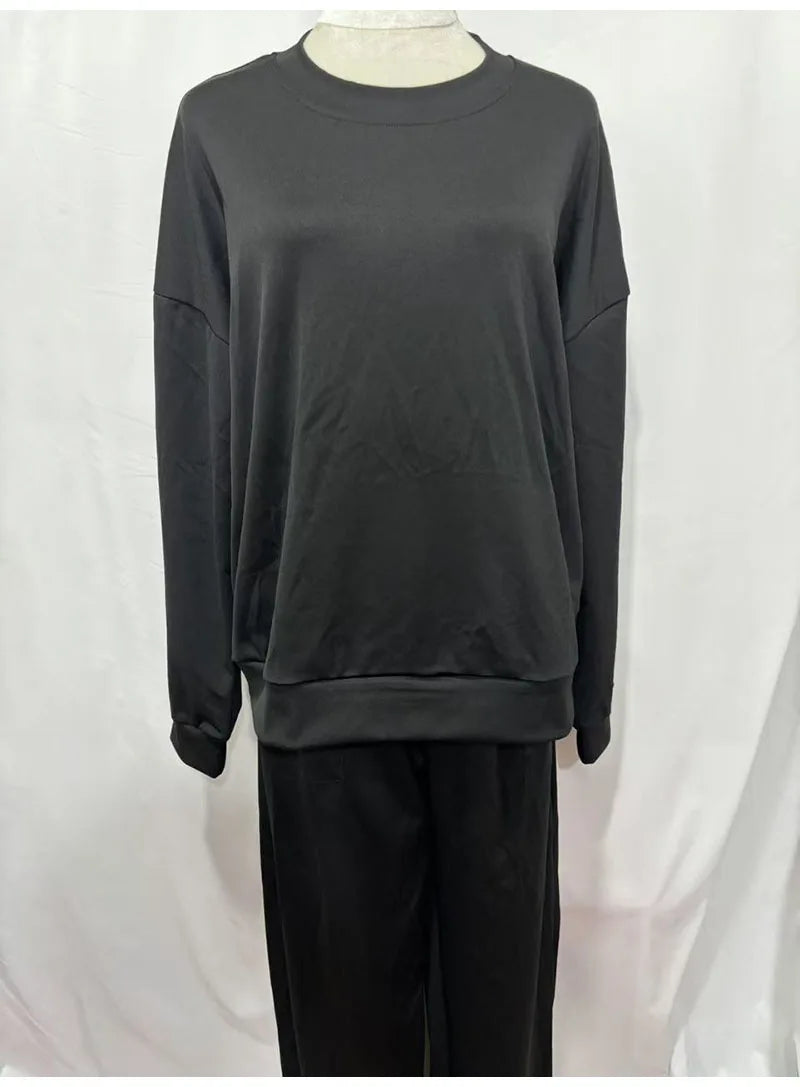 Autumn Winter Sweatshirt 2 Piece Set Women 2025 Casual Sport Long Sleeve Loose Tops And Wide Leg Pants Sets Suits Outfit.