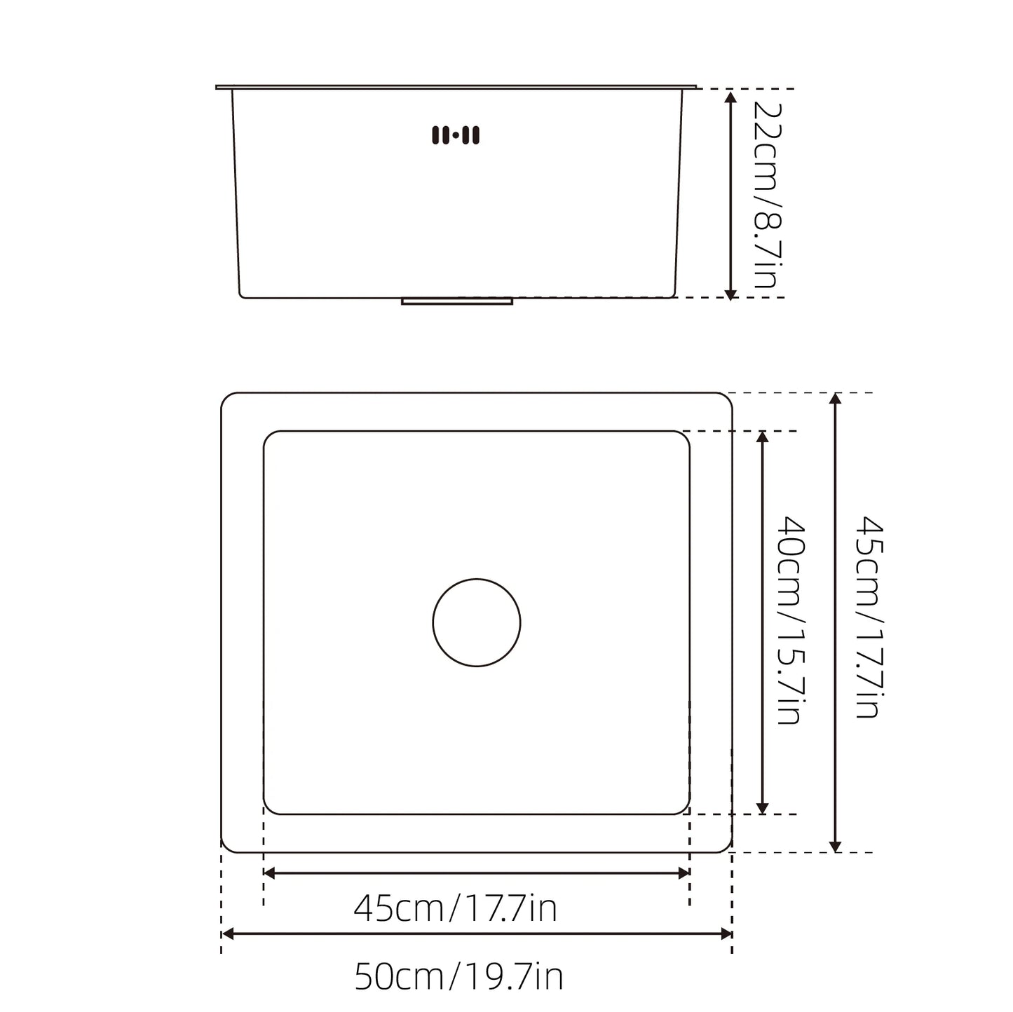 Unterbau-Küchenspüle aus Edelstahl mit abgerundeter Einzelschüssel, goldenes großes Spülbecken mit Abflussmontage