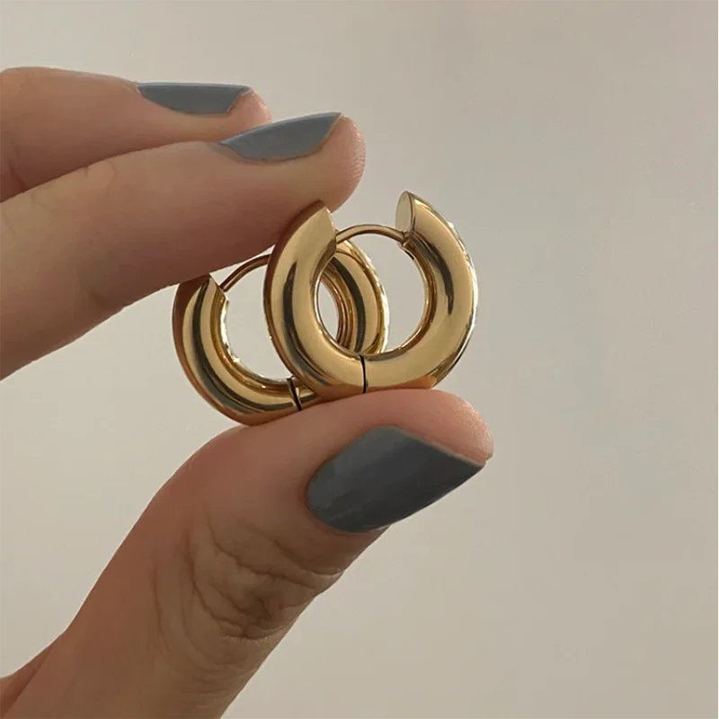 20mm Stainless Steel Hoop Earrings for Women Smooth Metal Round Chunky Ear Buckle Huggie Earrings Jewelry Accessories Wholesale.