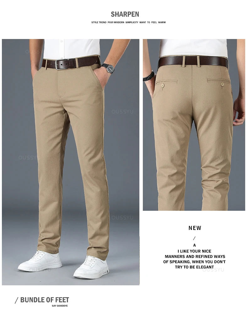 2025 Spring Autumn New Men's Straight Casual Pants Business Fashion Khaki Grey Red Black Solid Color Trousers Plus Size 38 40