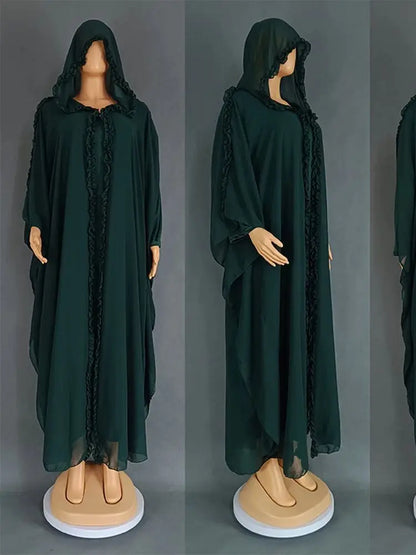Ramadan Chiffon Muslim 2 Piece Khimar Abaya Set Islam Hijab Dress African Dresses For Women Kebaya Robe Femme Musulmane Kaftan.